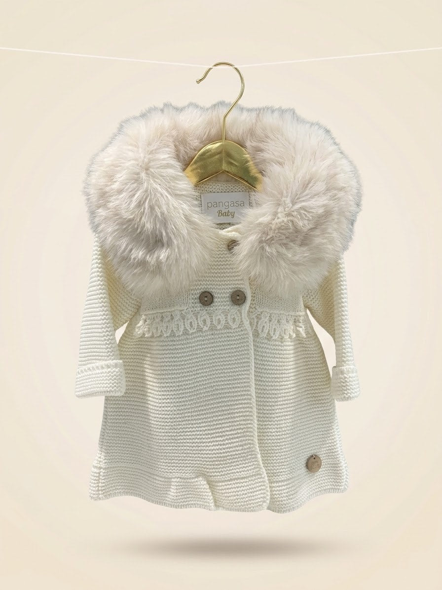 Cappottino in lana con collo in volpe bimba