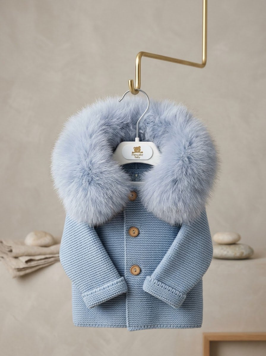 Cappottino, bimbo in lana con collo di volpe disponibile in vari colori