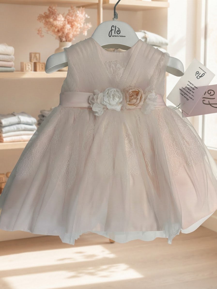 Abito con tulle e ricamo Rosa
