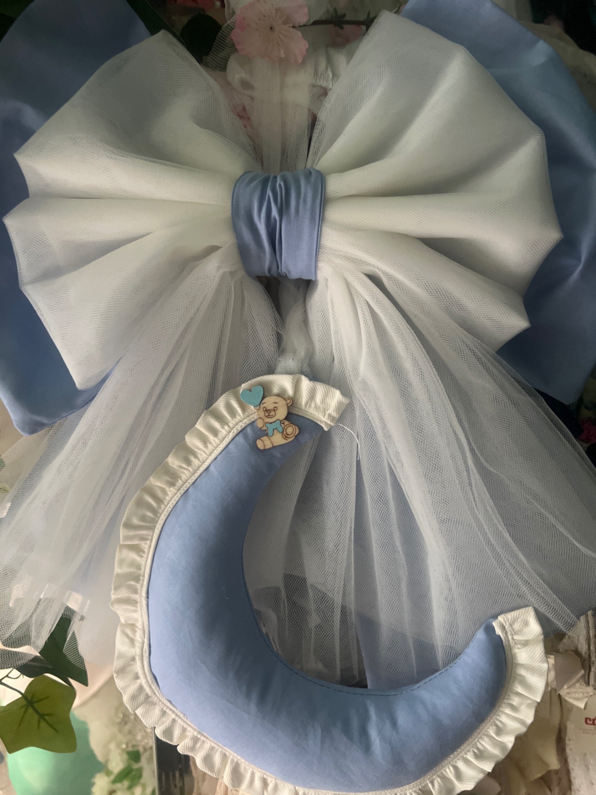 Doppio fiocco nascita tulle e cotone